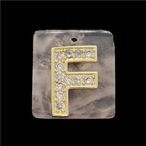 Rose Quartz Square Pendant With Copper Letter-F Pave Zirconia Gold Plated, approx 18mm [GM24713]