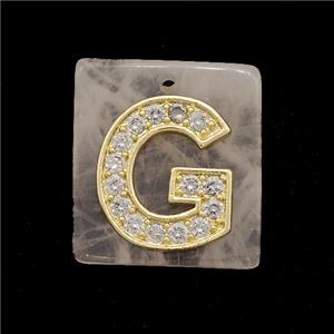 Rose Quartz Square Pendant With Copper Letter-G Pave Zirconia Gold Plated, approx 18mm [GM24714]