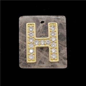 Rose Quartz Square Pendant With Copper Letter-H Pave Zirconia Gold Plated, approx 18mm [GM24715]