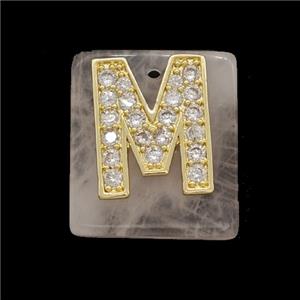 Rose Quartz Square Pendant With Copper Letter-M Pave Zirconia Gold Plated, approx 18mm [GM24720]