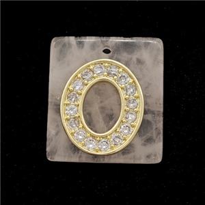 Rose Quartz Square Pendant With Copper Letter-O Pave Zirconia Gold Plated, approx 18mm [GM24722]