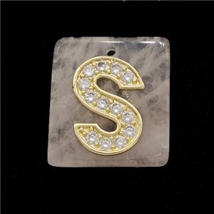 Rose Quartz Square Pendant With Copper Letter-S Pave Zirconia Gold Plated, approx 18mm [GM24726]