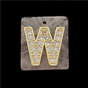 Rose Quartz Square Pendant With Copper Letter-W Pave Zirconia Gold Plated, approx 18mm [GM24730]