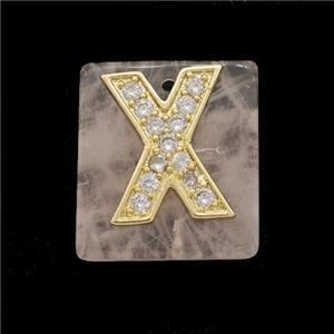 Rose Quartz Square Pendant With Copper Letter-X Pave Zirconia Gold Plated, approx 18mm [GM24731]