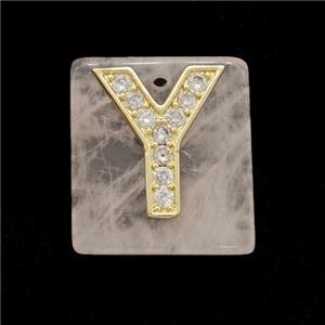 Rose Quartz Square Pendant With Copper Letter-Y Pave Zirconia Gold Plated, approx 18mm [GM24732]