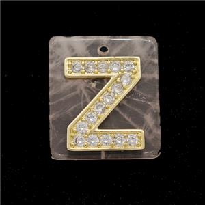 Rose Quartz Square Pendant With Copper Letter-Z Pave Zirconia Gold Plated, approx 18mm [GM24733]