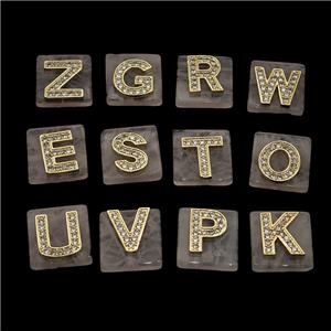 Rose Quartz Square Pendant With Copper Letter Pave Zirconia Gold Plated Mixed, approx 18mm [GM24734]