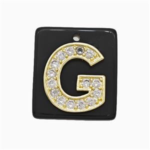 Black Obsidian Square Pendant With Copper Letter-G Pave Zirconia Gold Plated, approx 18mm [GM24741]