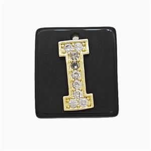 Black Obsidian Square Pendant With Copper Letter-I Pave Zirconia Gold Plated, approx 18mm [GM24743]