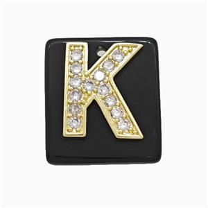 Black Obsidian Square Pendant With Copper Letter-K Pave Zirconia Gold Plated, approx 18mm [GM24745]