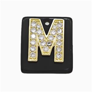 Black Obsidian Square Pendant With Copper Letter-M Pave Zirconia Gold Plated, approx 18mm [GM24747]