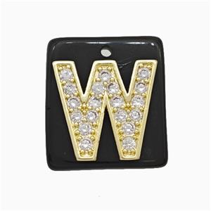 Black Obsidian Square Pendant With Copper Letter-W Pave Zirconia Gold Plated, approx 18mm [GM24757]