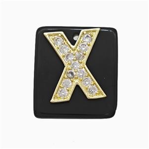 Black Obsidian Square Pendant With Copper Letter-X Pave Zirconia Gold Plated, approx 18mm [GM24758]