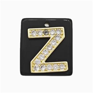 Black Obsidian Square Pendant With Copper Letter-Z Pave Zirconia Gold Plated, approx 18mm [GM24760]