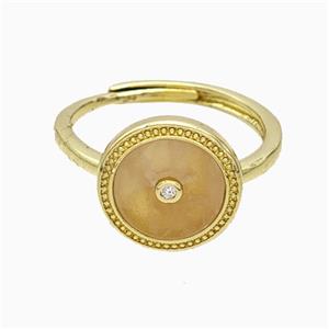 Copper Ring Pave Rose Quartz Circle Adjustable Gold Plated, approx 13mm, 18mm dia [GM24762]