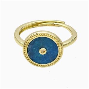 Copper Ring Pave Blue Apatite Circle Adjustable Gold Plated, approx 13mm, 18mm dia [GM24764]