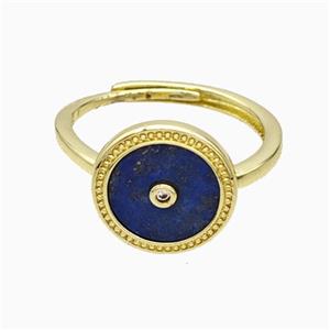 Copper Ring Pave Lapis Lazuli Blue Circle Adjustable Gold Plated, approx 13mm, 18mm dia [GM24765]
