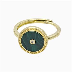 Copper Ring Pave Synthetic Malachite Green Circle Adjustable Gold Plated, approx 13mm, 18mm dia [GM24766]