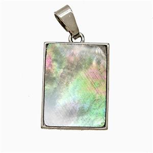 Gray Abalone Shell Rectangle Pendant Platinum Plated, approx 15-20mm [GM24781]