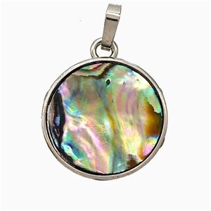 Abalone Shell Circle Pendant Platinum Plated, approx 18mm [GM24788]