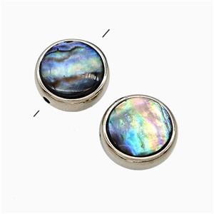 Abalone Shell Coin Button Beads Platinum Plated, approx 15mm dia [GM24796]