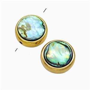 Abalone Shell Coin Button Beads Gold Plated, approx 15mm dia [GM24797]