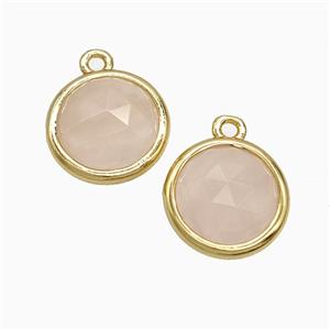 Pink Rose Quartz Circle Pendant Gold Plated, approx 10mm [GM24806]