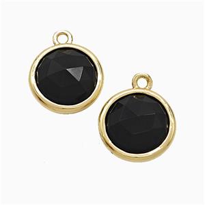 Black Obsidian Circle Pendant Gold Plated, approx 10mm [GM24807]