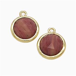 Pink Wood Lace Jasper Circle Pendant Gold Plated, approx 10mm [GM24812]