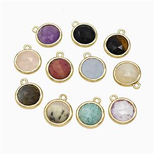 Mixed Gemstone Circle Pendant Gold Plated, approx 10mm [GM24817]