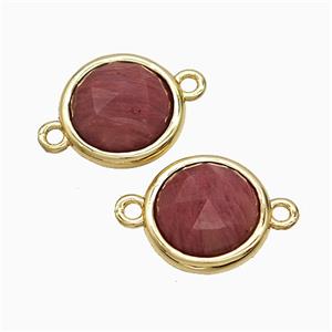 Pink Wood Lace Jasper Circle Connector Gold Plated, approx 10mm [GM24827]