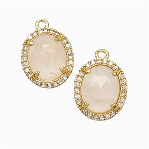 Pink Rose Quartz Oval Pendant Copper Pave Zirconia Gold Plated, approx 11-13mm [GM24833]