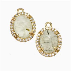 Prehnite Oval Pendant Copper Pave Zirconia Gold Plated, approx 11-13mm [GM24834]