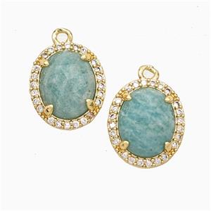 Green Amazonite Oval Pendant Copper Pave Zirconia Gold Plated, approx 11-13mm [GM24839]