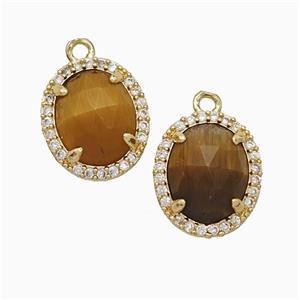 Tiger Eye Stone Oval Pendant Copper Pave Zirconia Gold Plated, approx 11-13mm [GM24840]