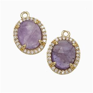 Purple Amethyst Oval Pendant Copper Pave Zirconia Gold Plated, approx 11-13mm [GM24841]