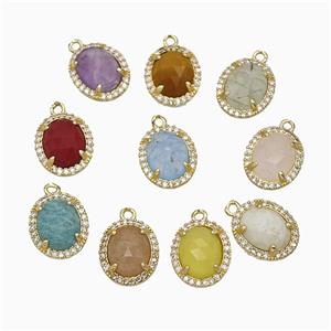 Mixed Gemstone Oval Pendant Copper Pave Zirconia Gold Plated, approx 11-13mm [GM24842]