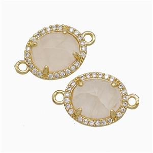 Pink Rose Quartz Oval Connector Copper Pave Zirconia Gold Plated, approx 11-13mm [GM24844]