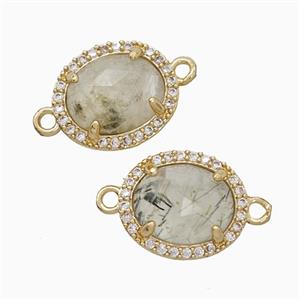 Prehnite Oval Connector Copper Pave Zirconia Gold Plated, approx 11-13mm [GM24845]