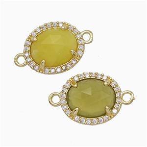 Lemon Jade Oval Connector Copper Pave Zirconia Gold Plated, approx 11-13mm [GM24846]