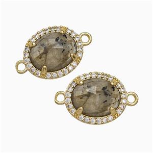 Labradorite Oval Connector Copper Pave Zirconia Gold Plated, approx 11-13mm [GM24847]