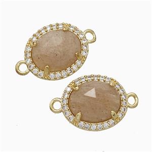 Peach Sunstone Oval Connector Copper Pave Zirconia Gold Plated, approx 11-13mm [GM24848]