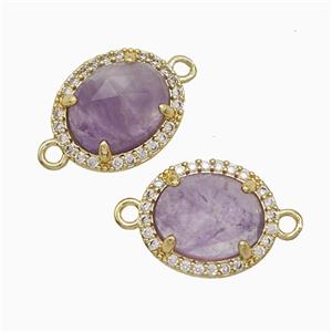 Purple Ametyst Oval Connector Copper Pave Zirconia Gold Plated, approx 11-13mm [GM24851]