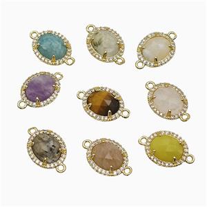 Mixed Gemstone Oval Connector Copper Pave Zirconia Gold Plated, approx 11-13mm [GM24852]