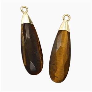 Natural Tiger Eye Stone Teardrop Pendant Faceted Gold Plated, approx 10-30mm [GM24859]