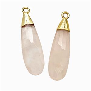 Natural Pink Rose Quartz Teardrop Pendant Faceted Gold Plated, approx 10-30mm [GM24861]