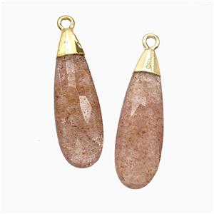 Natural Pink Strawberry Quartz Teardrop Pendant Faceted Gold Plated, approx 10-30mm [GM24863]