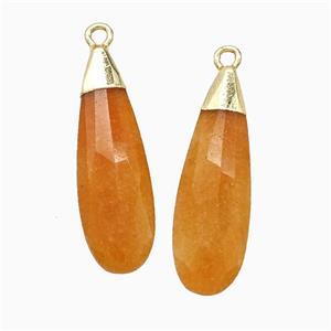 Orange Dye Jade Teardrop Pendant Faceted Gold Plated, approx 10-30mm [GM24864]
