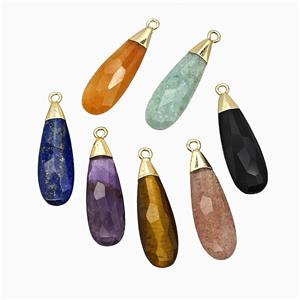 Natural Gemstone Teardrop Pendant Faceted Gold Plated Mixed, approx 10-30mm [GM24865]