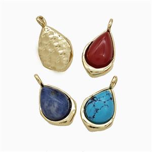 Gemstone Teardrop Pendant Copper Gold Plated Mixed, approx 8-12mm [GM24873]